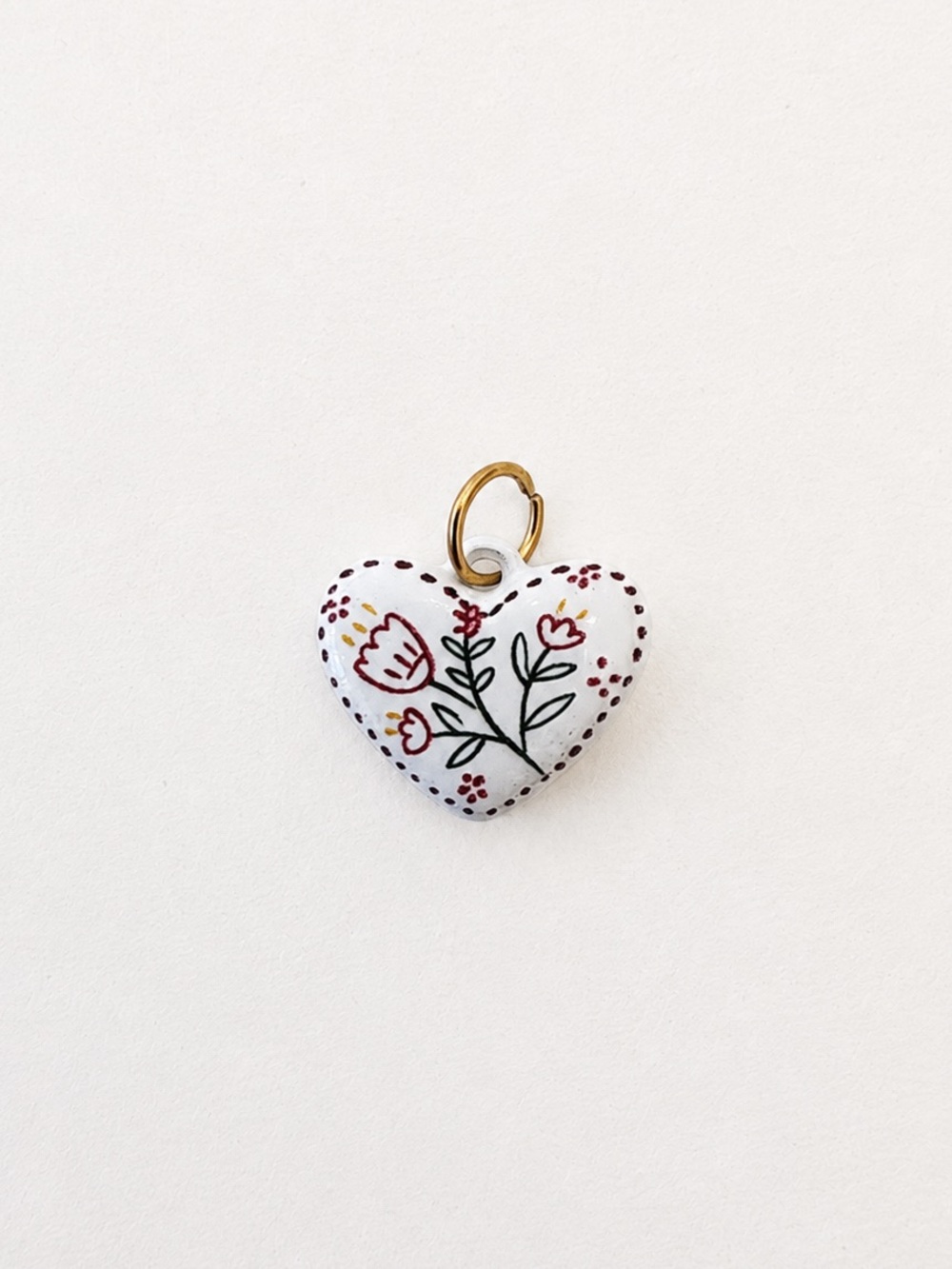 White Heart Floral Charm Pendant